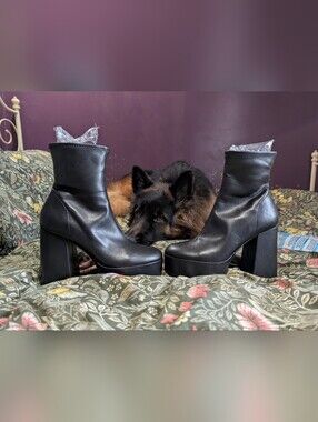 Black Platform Chunky Heel Ankle Boots